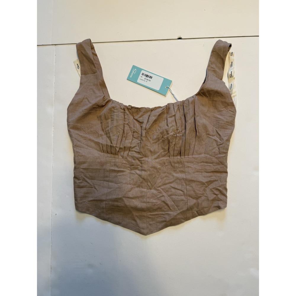 Shore Corset Top Womens Medium Taupe Brown Ruched Bust Smocked Back NWT Boutique
